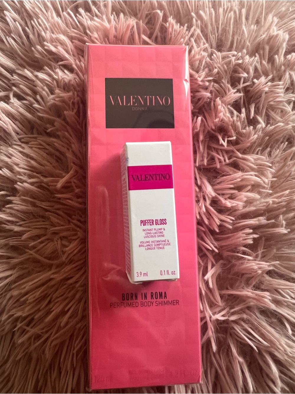 NIB Valentino Donna Born in Roma Perfumed Body Shimmer & Puffer Gloss Bundle